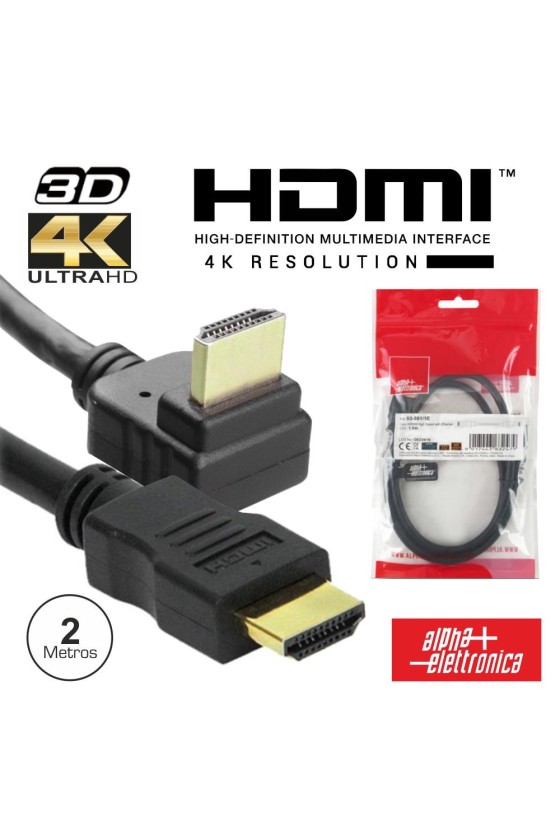 CABO HDMI DOURADO MACHO / MACHO 2.0 4K PRETO 2M 90º