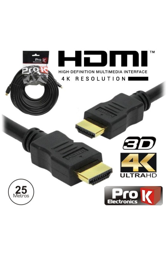 CABO HDMI DOURADO MACHO / MACHO 2.0 4K PRETO 25M PROK