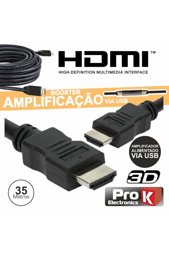 CABO HDMI DOURADO MACHO / MACHO C/ AMPLIFICADOR 35M PROK