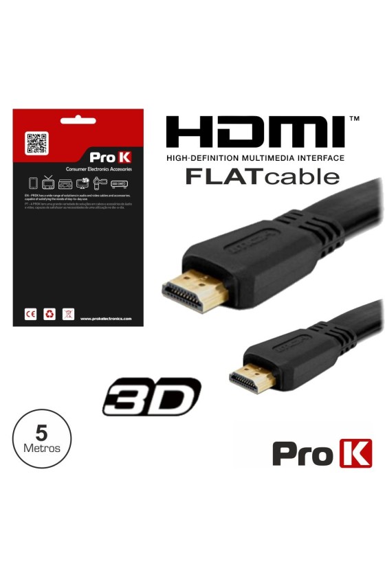 CABO HDMI DOURADO MACHO / MACHO 1.4 PRETO 5M FLAT PROK