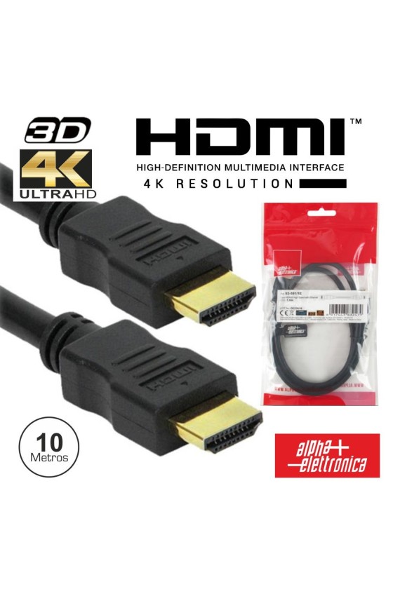 CABO HDMI DOURADO MACHO / MACHO 2.0 4K PRETO 10M