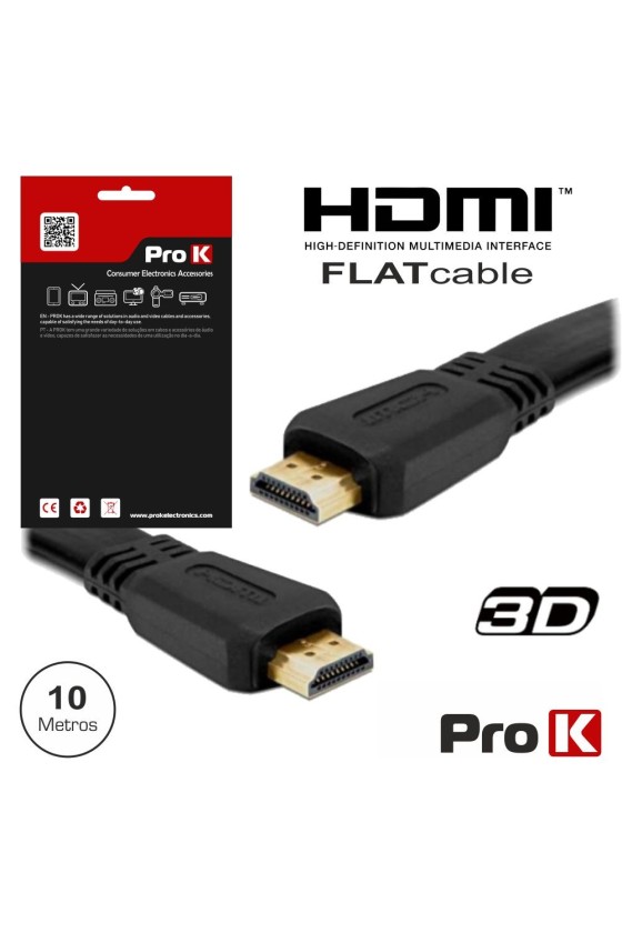 CABO HDMI DOURADO MACHO / MACHO 1.4 PRETO 10M FLAT PROK