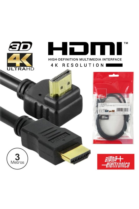 CABO HDMI DOURADO MACHO / MACHO 2.0 4K PRETO 3M 90º