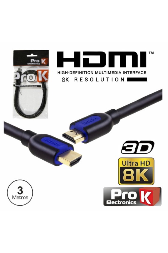 CABO HDMI DOURADO MACHO / MACHO 2.1 8K PRETO 3M PROK