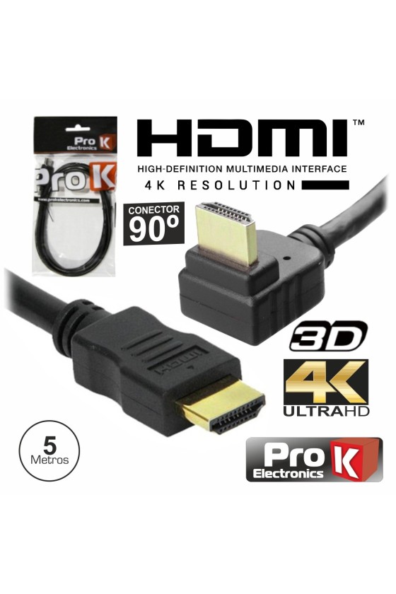 CABO HDMI DOURADO MACHO / MACHO 2.0 4K PRETO 5M 90º PROK