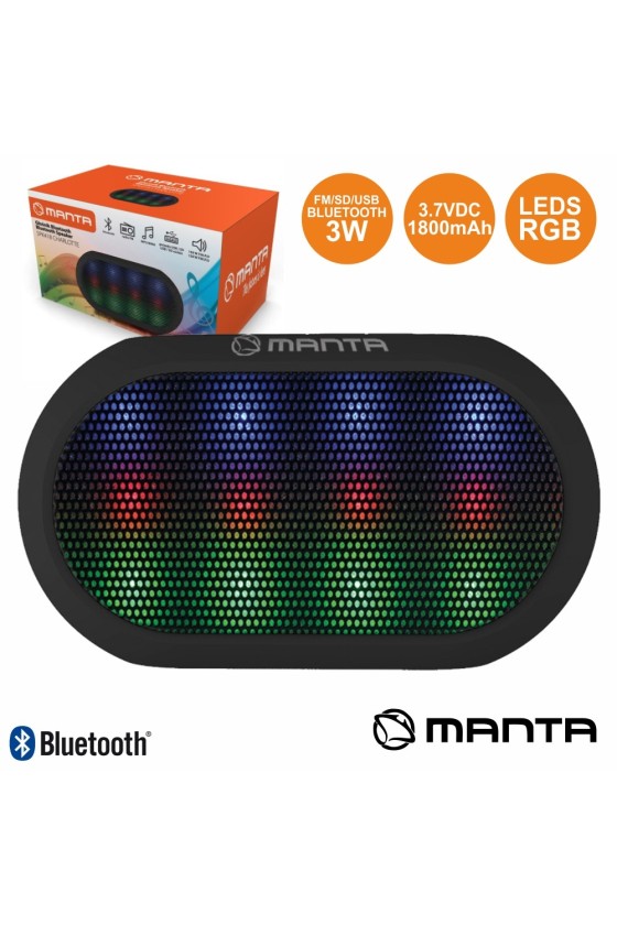 COLUNA BLUETOOTH PORTÁTIL 3W USB/SD/FM/AUX/BAT LEDS MANTA