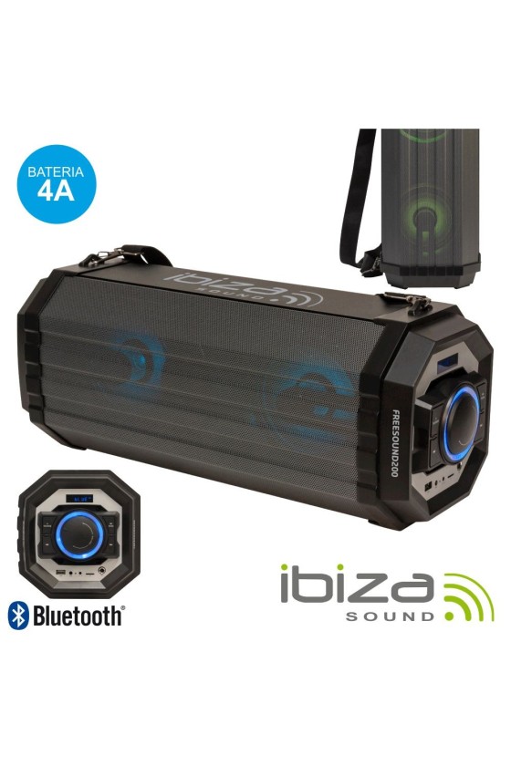 COLUNA BLUETOOTH PORTÁTIL 20Wrms USB/BT/AUX/BAT LED IBIZA