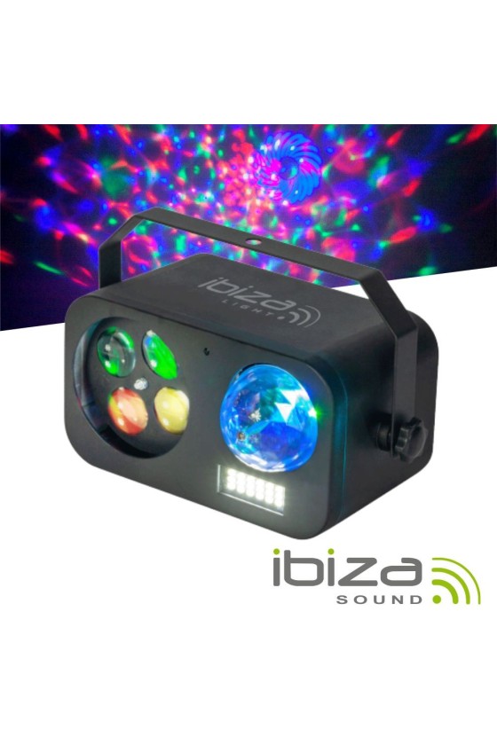 Projetor LED 3em1 Astro Gobo Strobe RGBW DMX IRC IBIZA