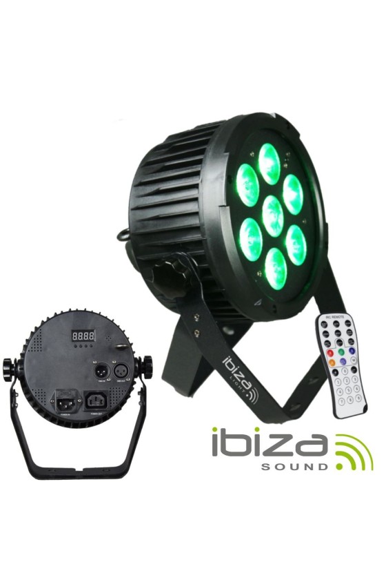 Projetor Luz C/ 7 LEDS RGBWA-UV DMX Comando IBIZA