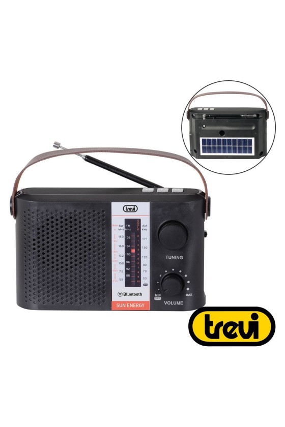 Rádio Portátil AM/FM/BT Clássico Preto C/ Painel Solar TREVI