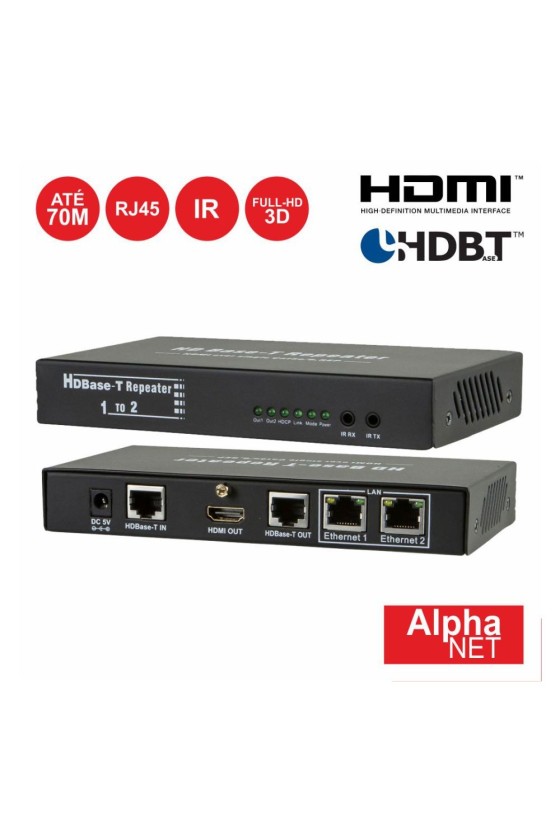 RECEPTOR HDMI RJ45 HDBaseT IR 70M FUNÇÃO REPETIDOR ALPHANET