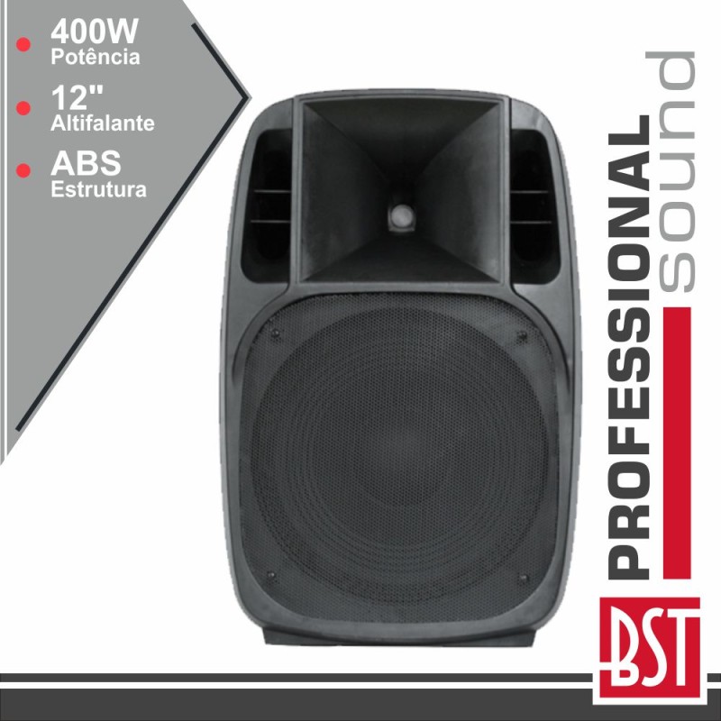 COLUNA BI-AMPLIFICADA PRO 12" 400Wmáx MP3 USB/BT/SD ABS BST