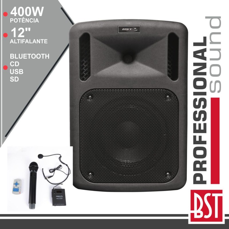 COLUNA AMPLIFICADA PRO 12" 400W MP3 CD/USB/BT/SD/BAT