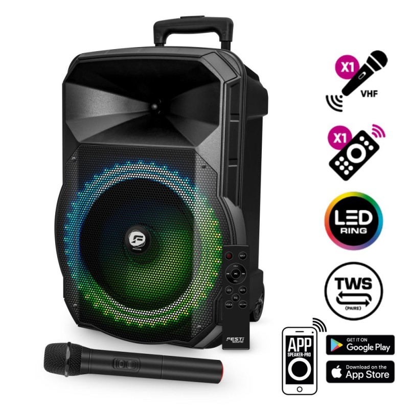 Coluna Amplificada 200W 8" Bluetooth TWS USB/AUX/FM/MIC