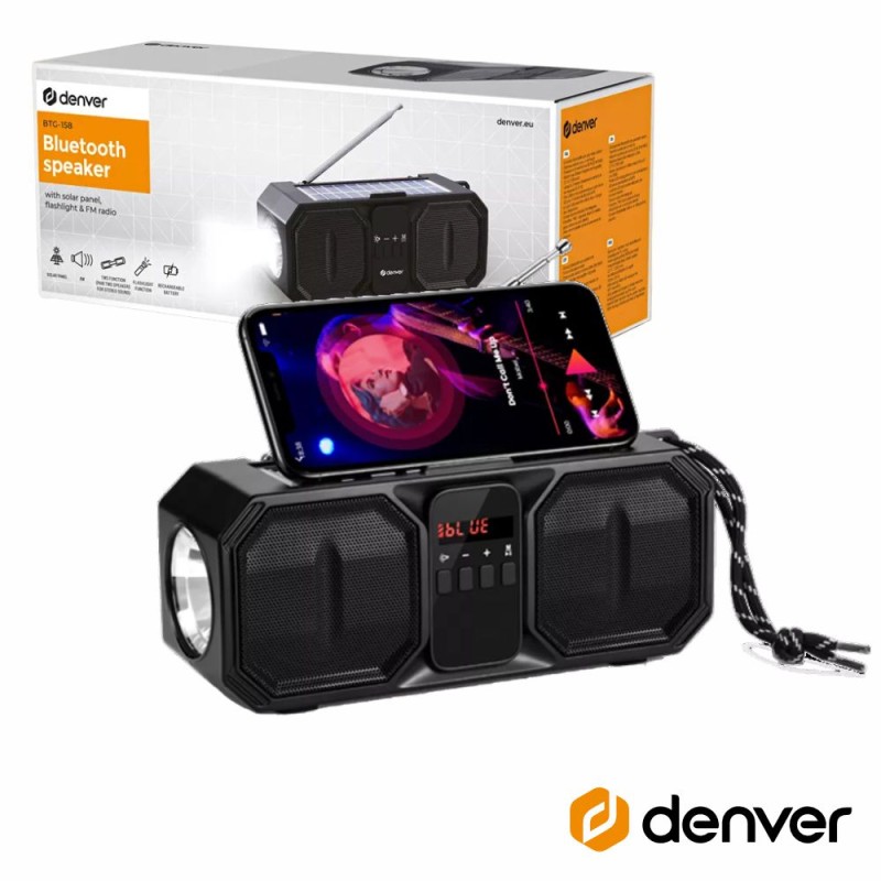 Coluna Bluetooth Portátil C/ Painel Solar/ Lanterna DENVER