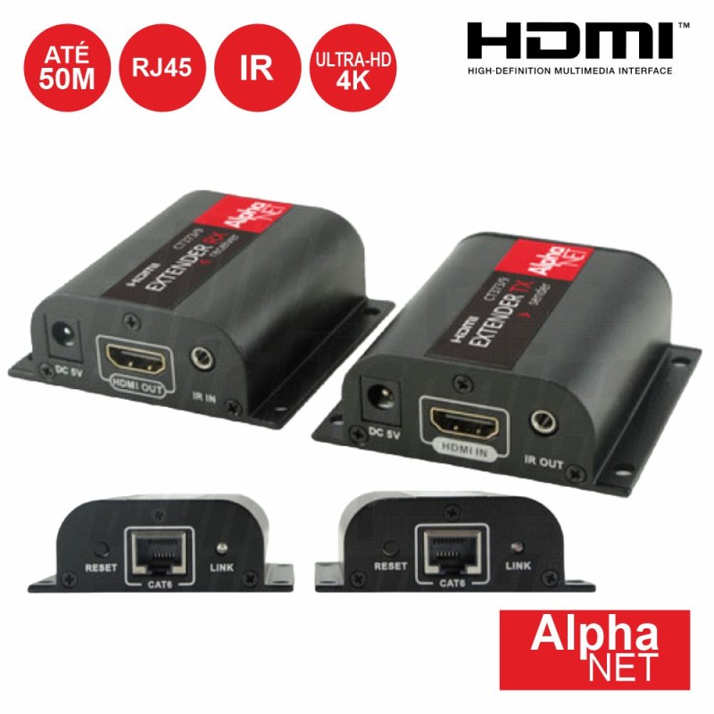Extensor de Sinal HDMI Via RJ45 CAT6 50m 4K ALPHANET